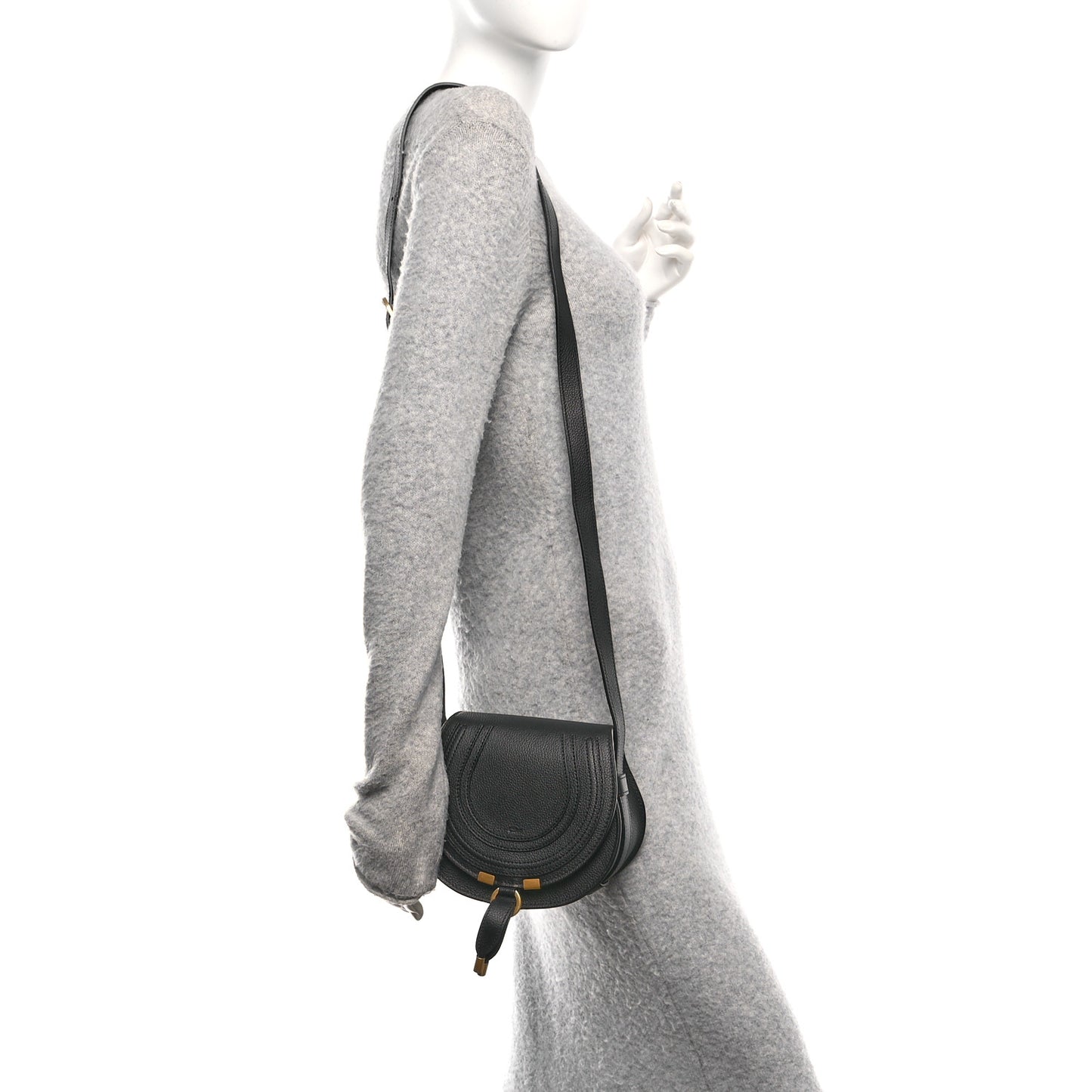 Grained Calfskin Small Marcie Saddle Bag Black