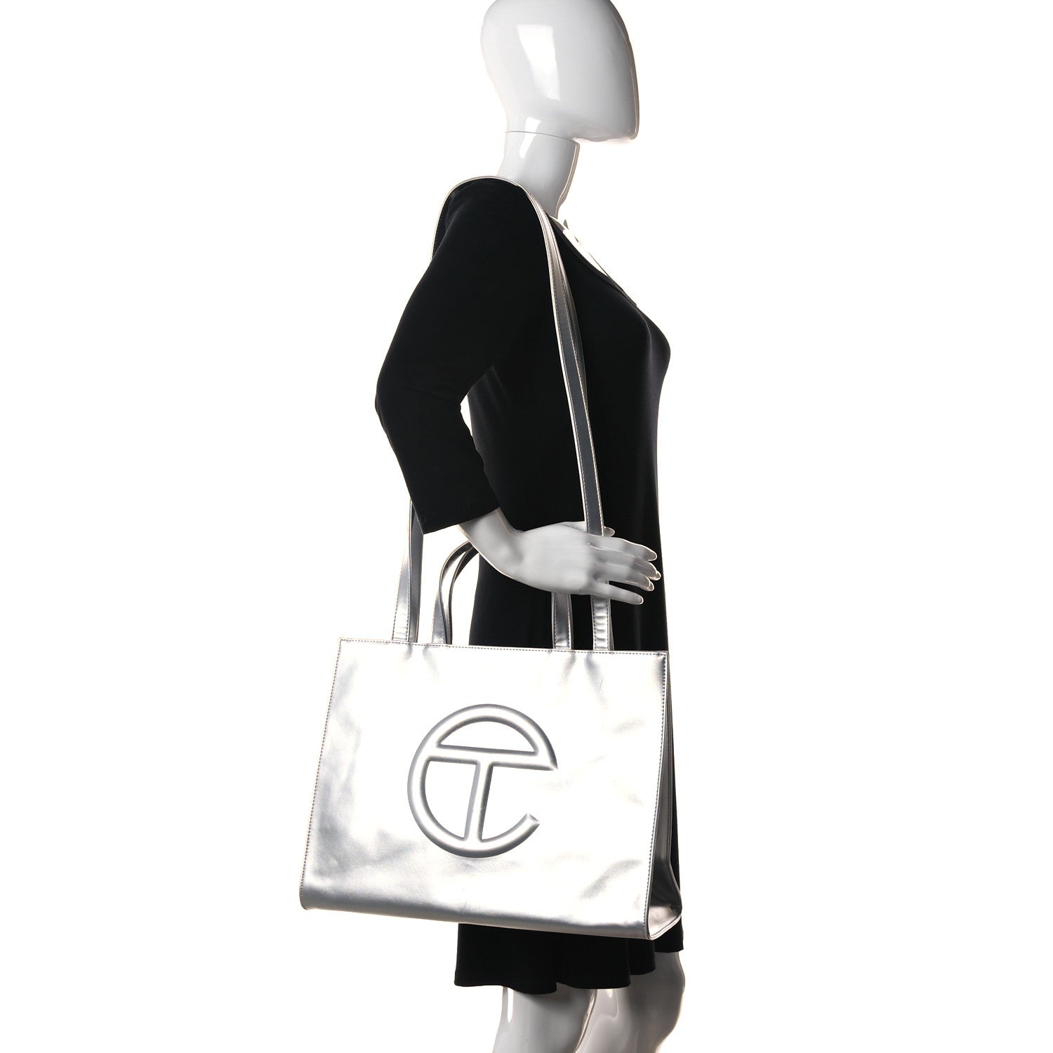 Telfar Metallic Vegan Leather Medium Shopping Bag Silver 2 of 13
