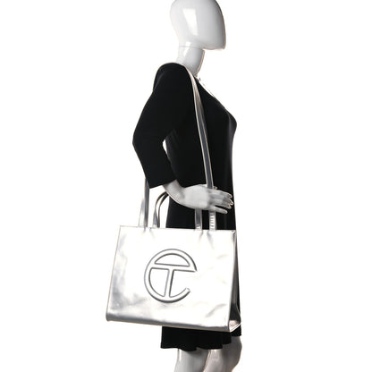 Telfar Metallic Vegan Leather Medium Shopping Bag Silver 2 of 13