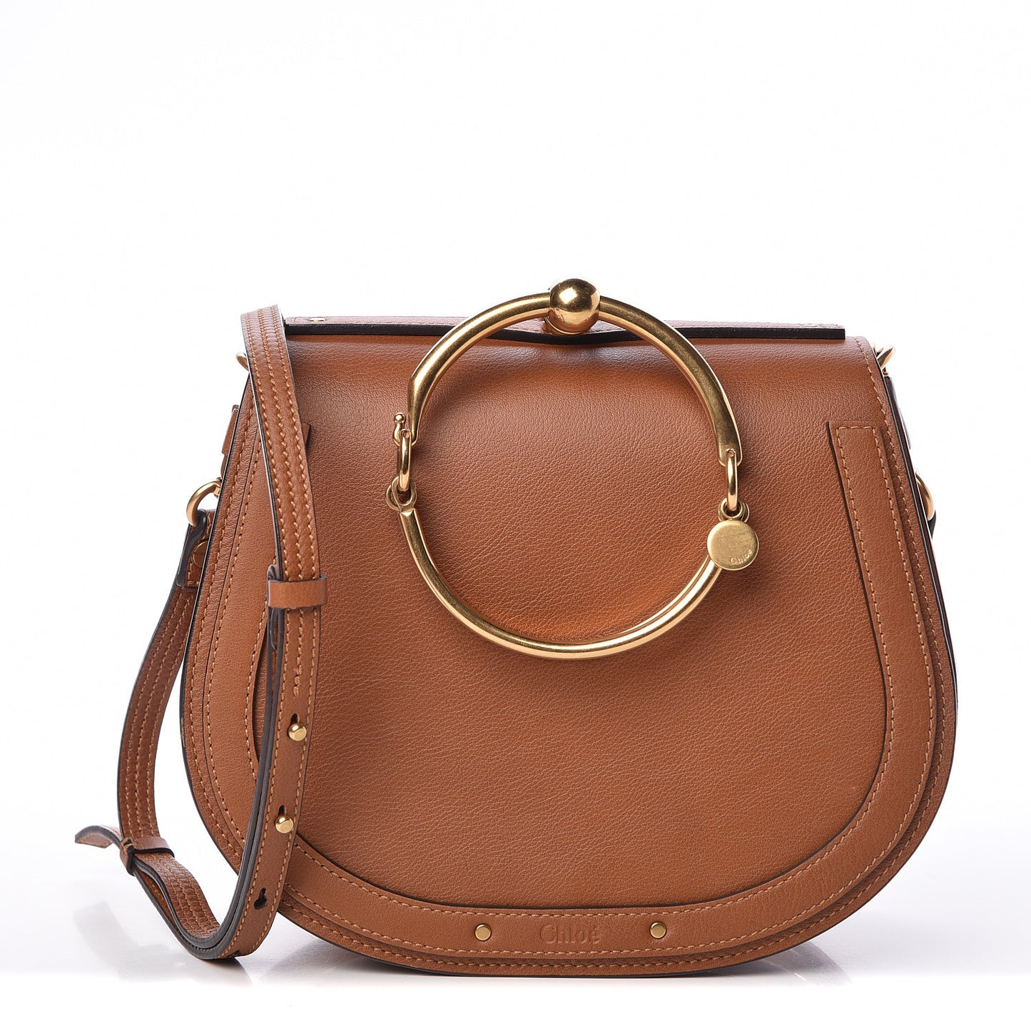 Calfskin Suede Medium Nile Bracelet Bag Caramel