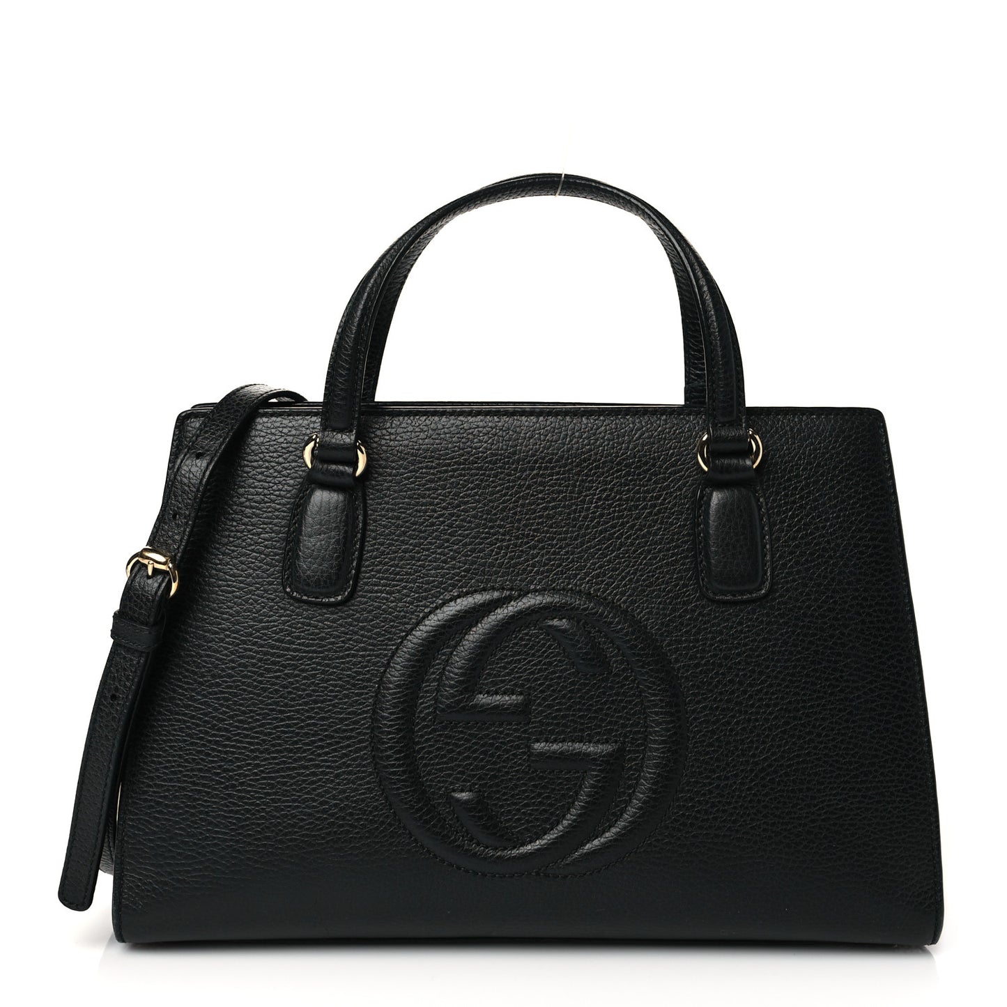 Pebbled Calfskin Medium Soho Top Handle Satchel Black