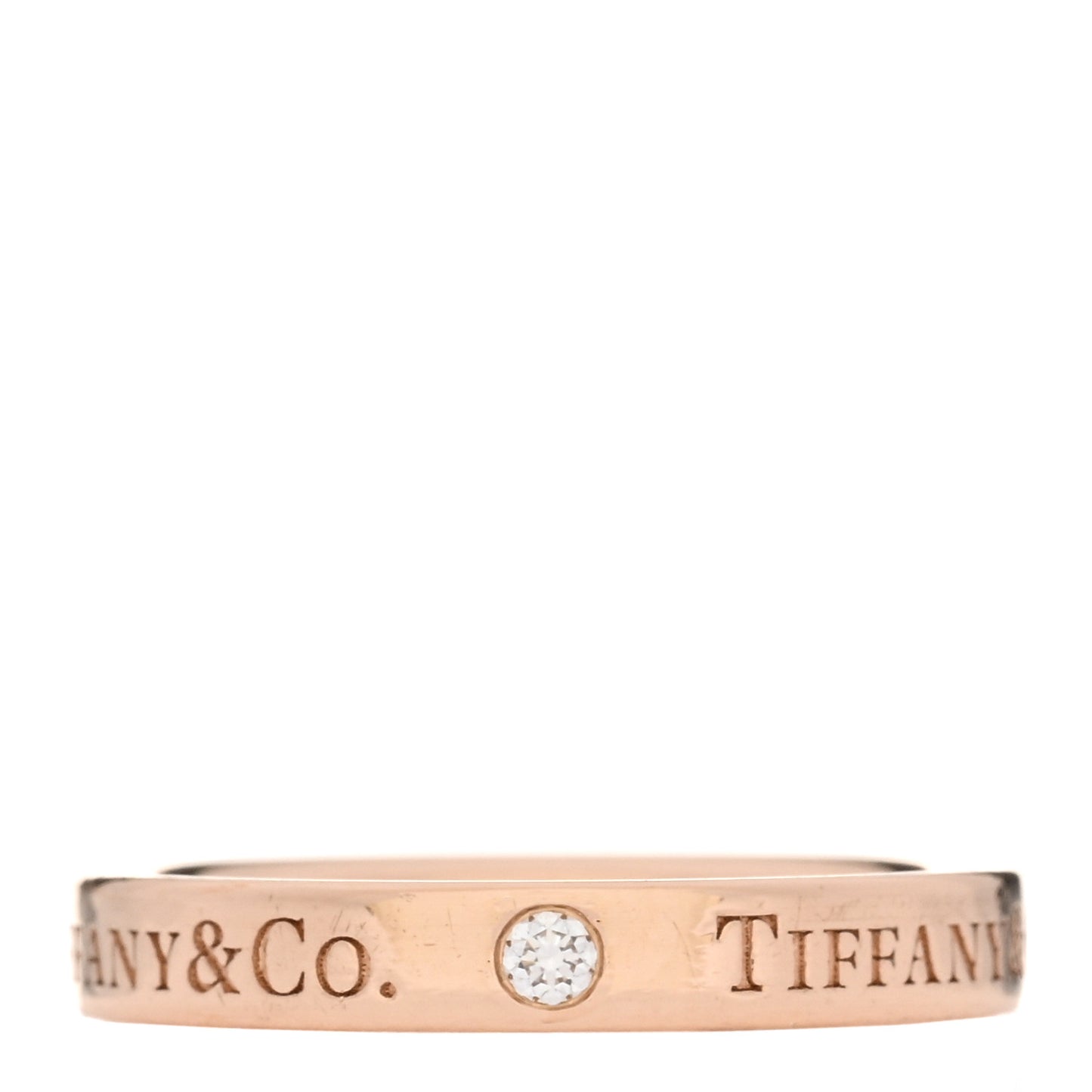 18K Rose Gold Diamond 3mm Logo Band Ring 51 5.75