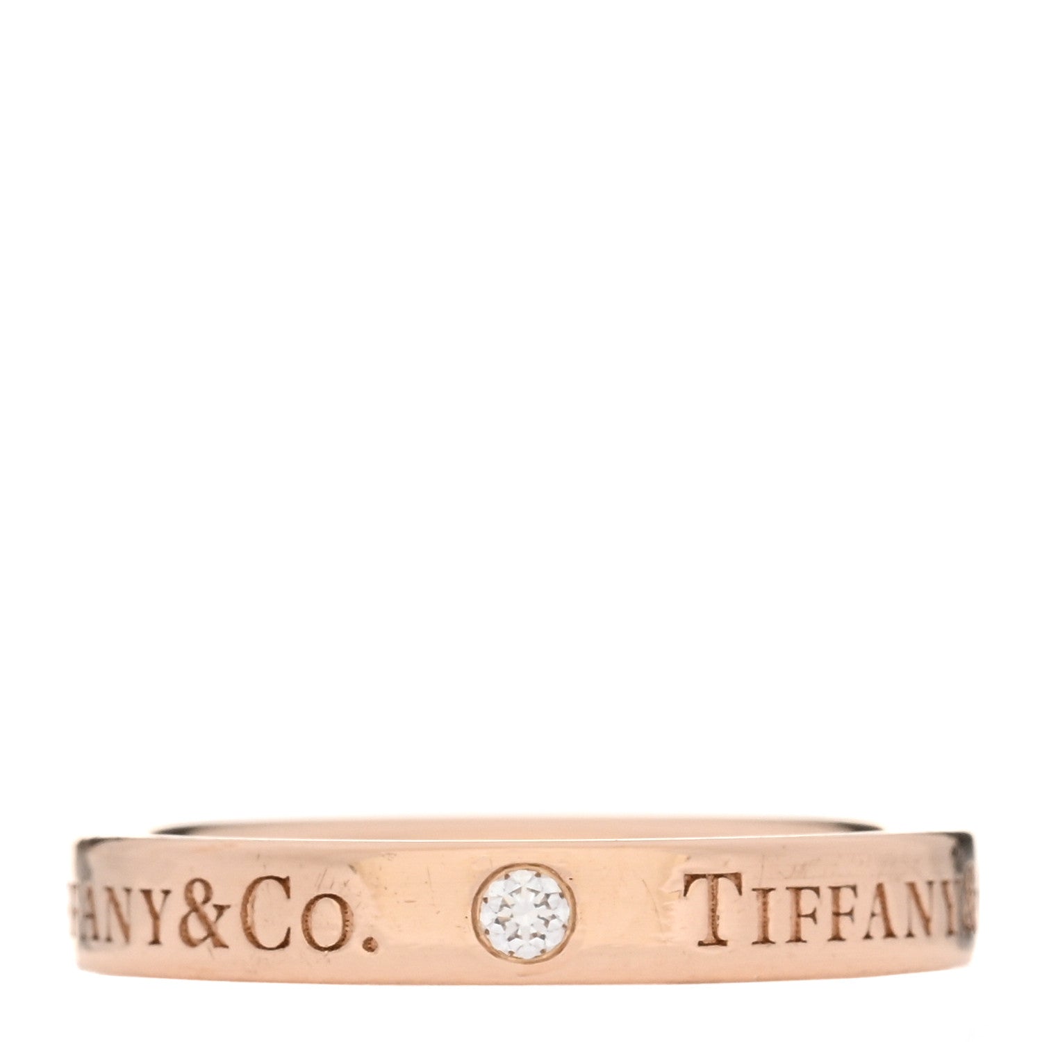 Tiffany 18K Rose Gold Diamond 3mm Logo Band Ring 51 5.75 1 of 4