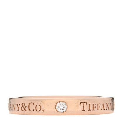 Tiffany 18K Rose Gold Diamond 3mm Logo Band Ring 51 5.75 1 of 4