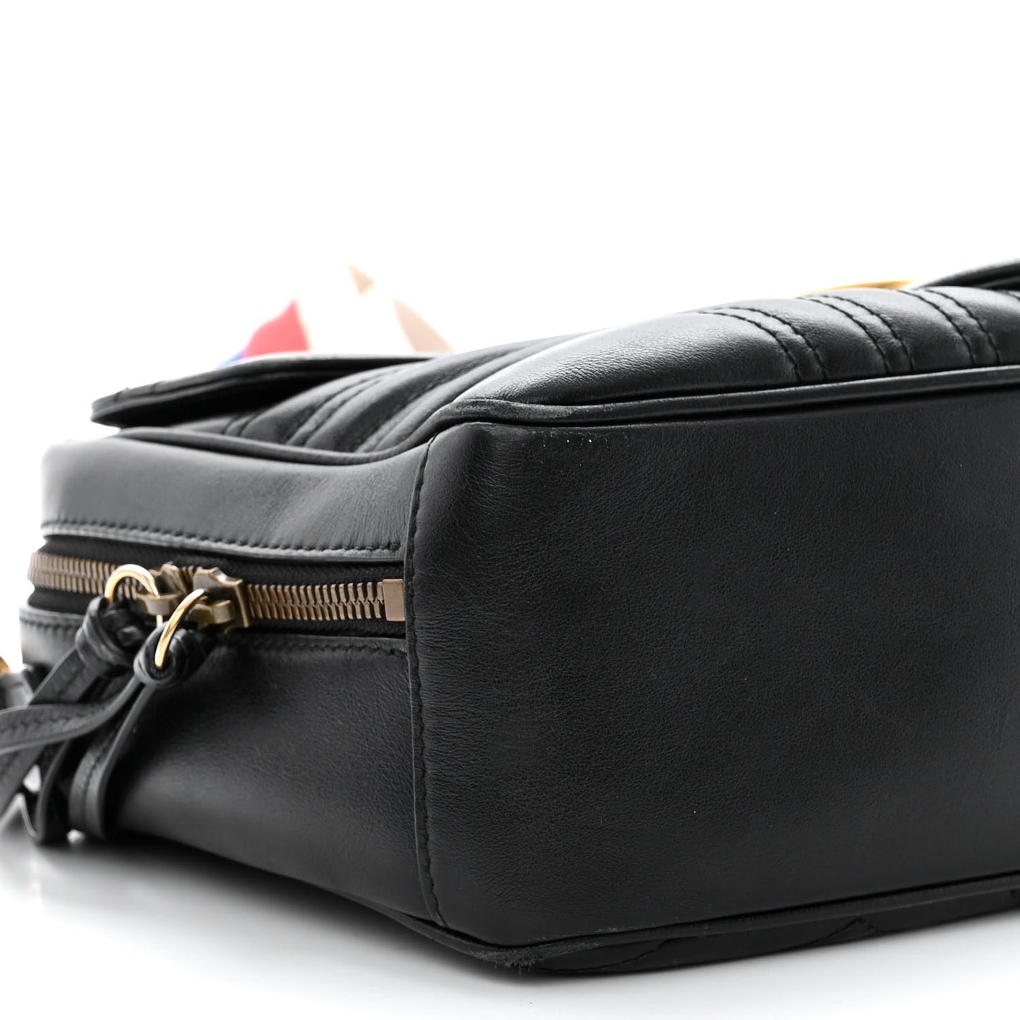 Calfskin Matelasse Sylvie Web Small GG Marmont Top Handle Shoulder Bag Black