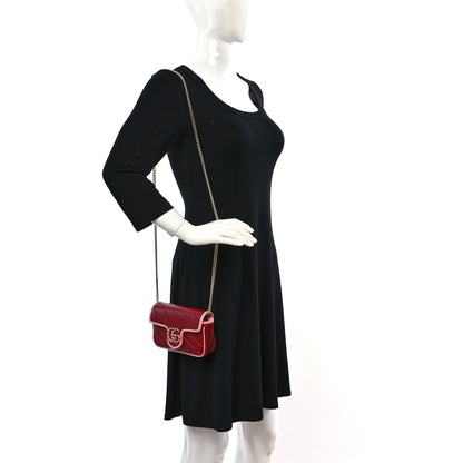 Gucci Azalea Calfskin Enamel Matelasse Diagonal Super Mini Torchon GG Marmont Shoulder Bag New Cherry Red Wild Rose 3 of 9
