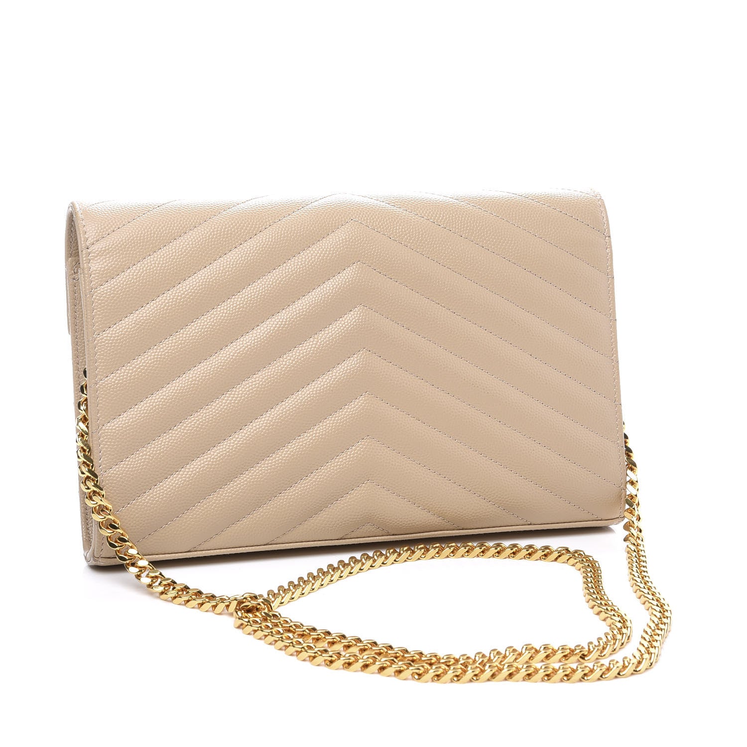 Saint Laurent Grain De Poudre Matelasse Chevron Monogram Chain Wallet Nude Powder 2 of 10