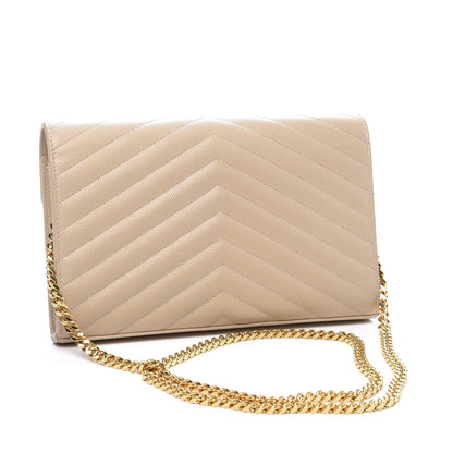 Saint Laurent Grain De Poudre Matelasse Chevron Monogram Chain Wallet Nude Powder 2 of 10
