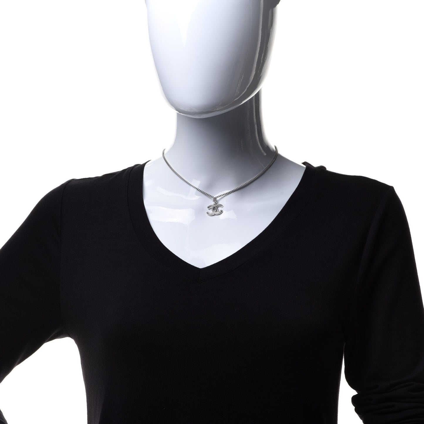 Crystal Pearl CC Pendant Necklace Silver