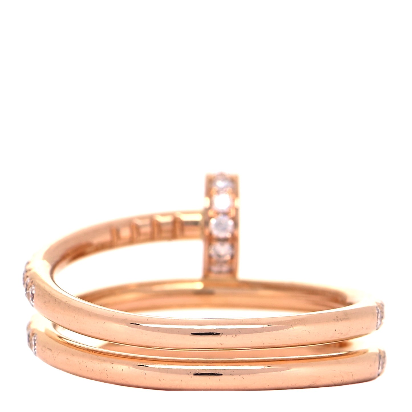 18K Pink Gold Diamond Double Juste Un Clou Paved Ring 49 4.75