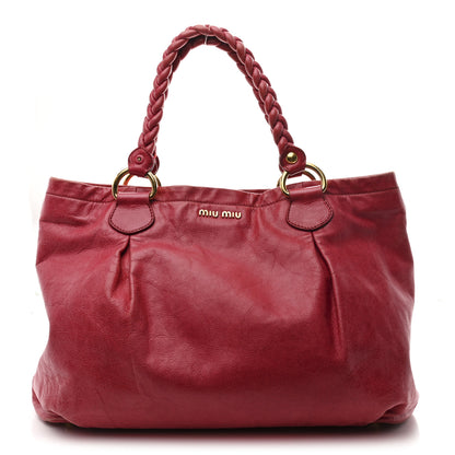 Miu Miu Vitello Lux Braided Top Handle Tote Fuoco 1 of 10