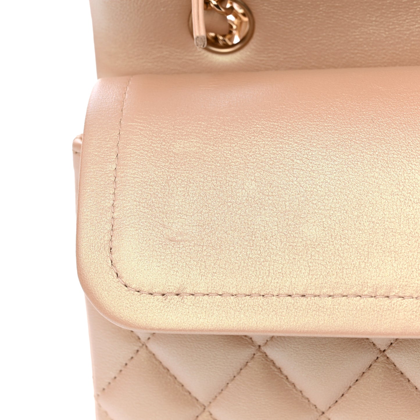 Iridescent Calfskin Quilted Medium Double Flap Beige