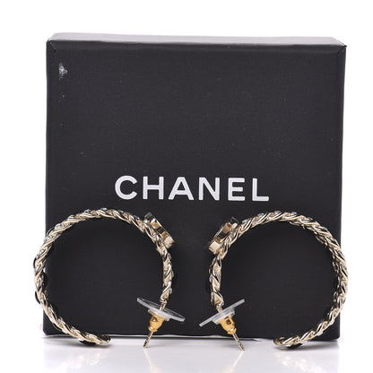 Chanel Crystal Lambskin CC Chain Hoop Earrings Gold Black 5 of 5