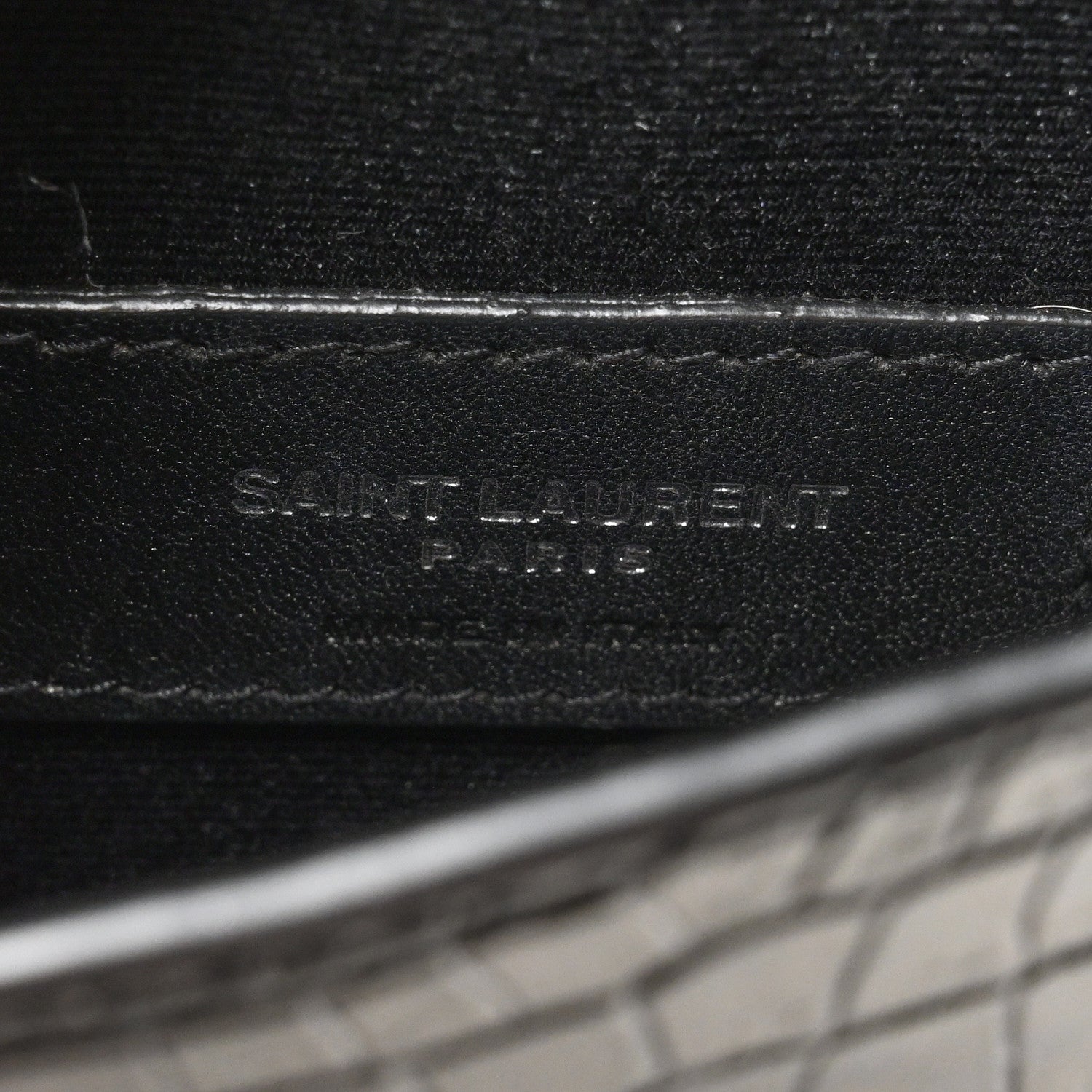 Saint Laurent Calfskin Crocodile Embossed Monogram Uptown Baby Pouch Black 6 of 8