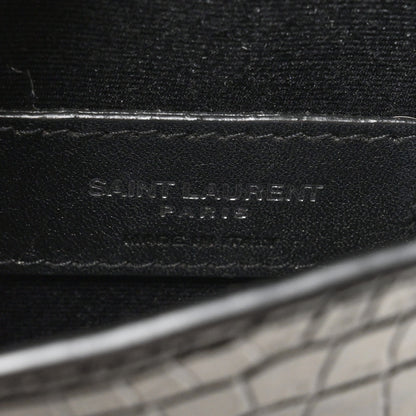 Saint Laurent Calfskin Crocodile Embossed Monogram Uptown Baby Pouch Black 6 of 8