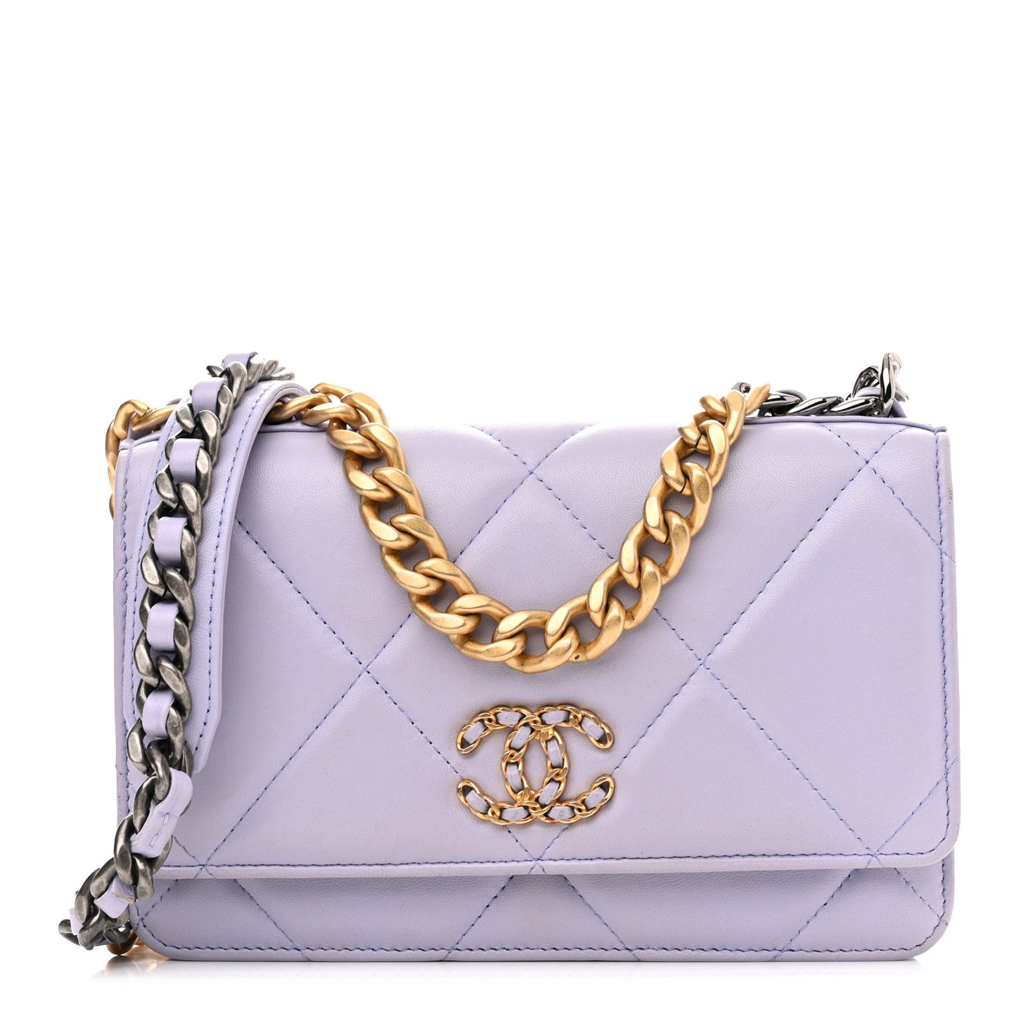 Lambskin Quilted Chanel 19 Wallet On Chain WOC Light Purple