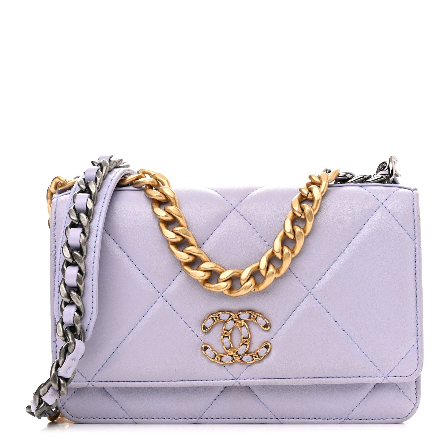 Chanel Lambskin Quilted Chanel 19 Wallet On Chain WOC Light Purple 1 of 12