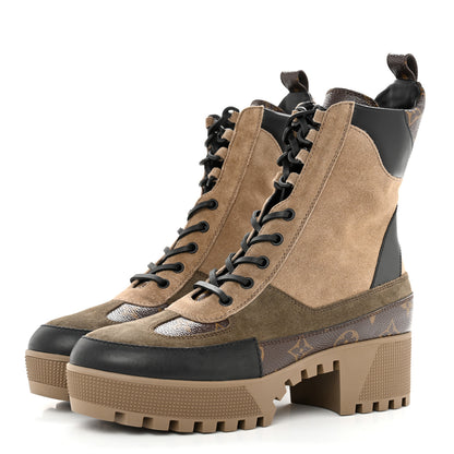 Louis Vuitton Suede Calfskin Monogram Laureate Platform Desert Boots 40 Beige 1 of 10
