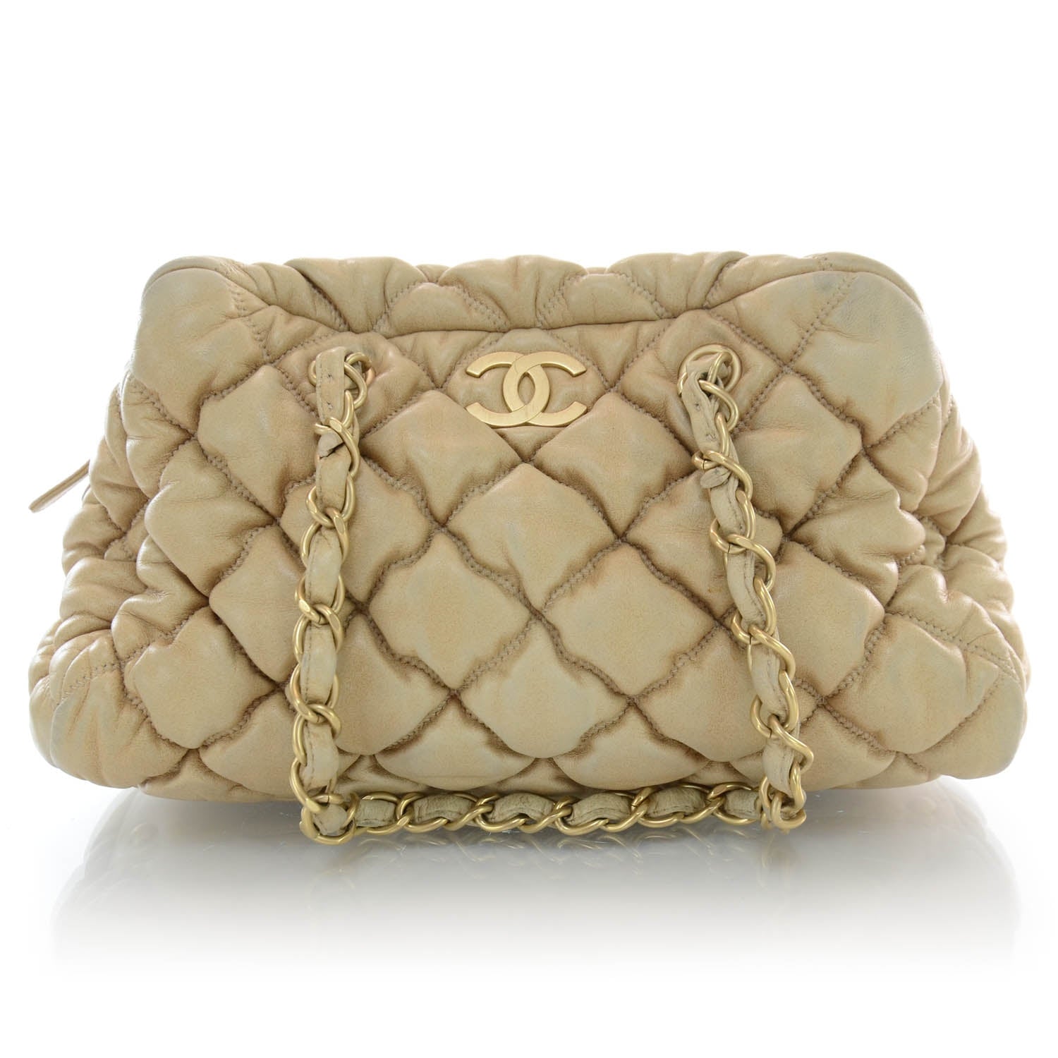 Chanel Lambskin Bubble Quilt Bowler Beige 1 of 12