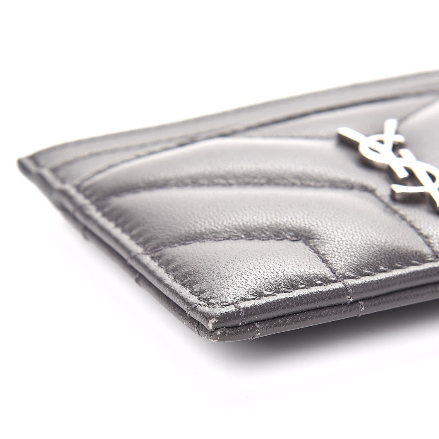 Saint Laurent Calfskin Y Quilted Monogram LouLou Credit Card Case Asphalt 8 of 10