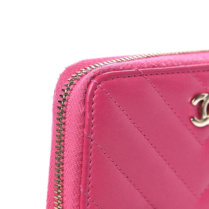 Chanel Lambskin Chevron Quilted Zip Around Coin Purse Pink 9 of 14