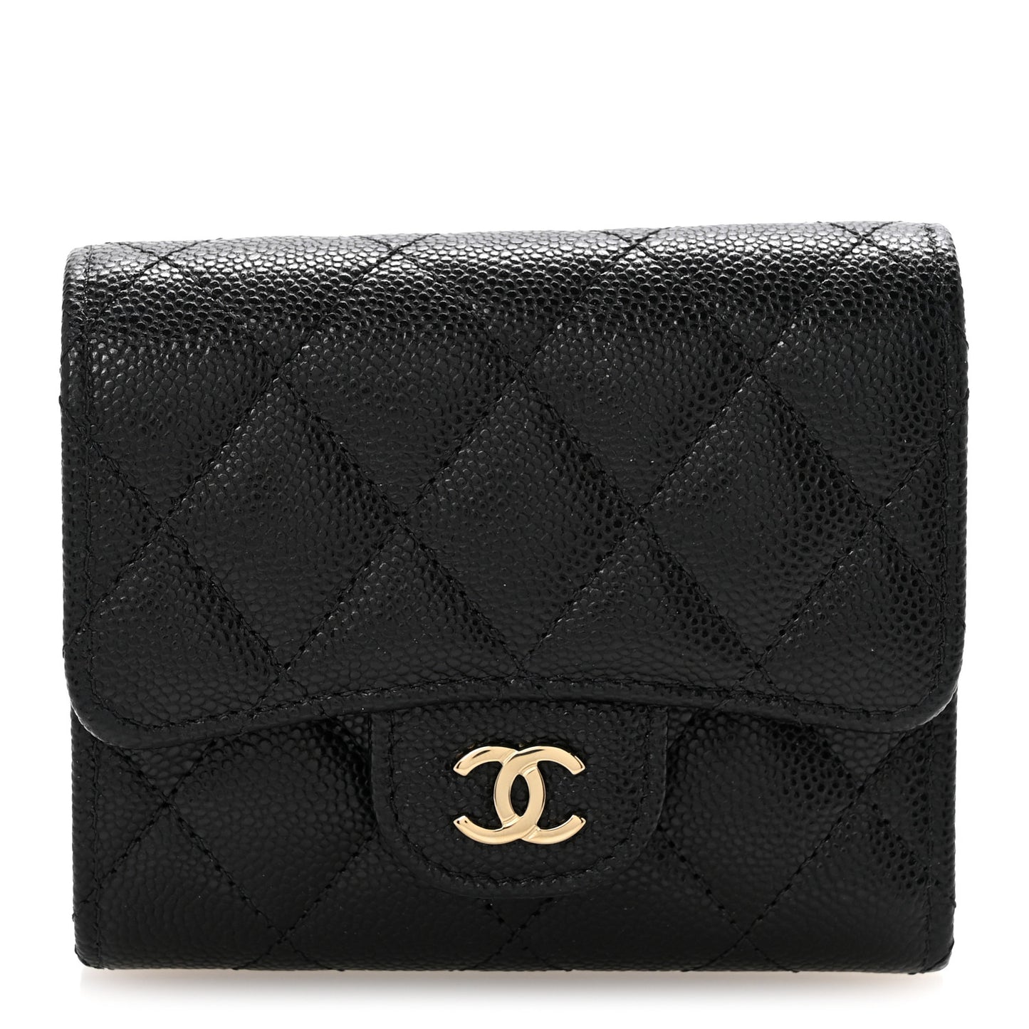Caviar Quilted Compact Flap Wallet Black