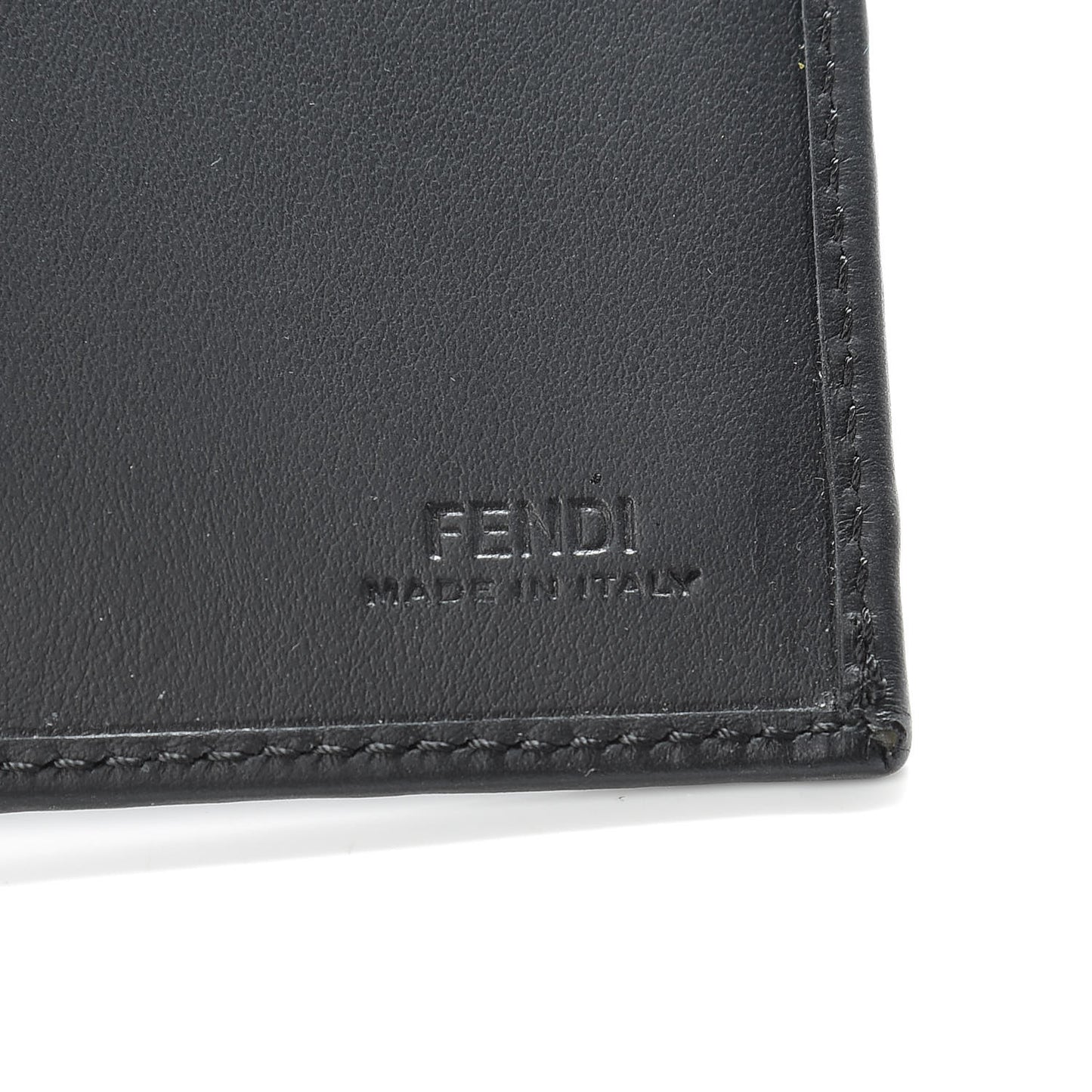 Glazed Fabric Vitello Century FF 1974 Stamp Patch Mens Wallet Black