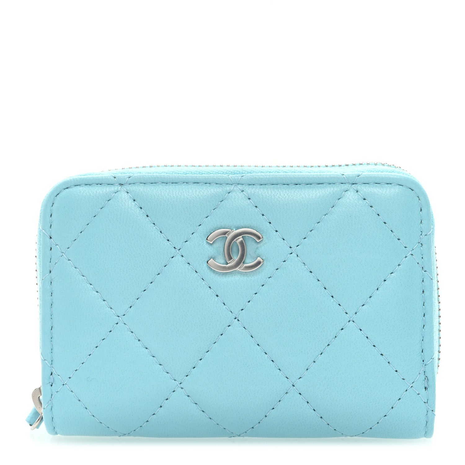 Chanel Lambskin Quilted Zip Around Coin Purse Wallet Neon Blue 1 of 7