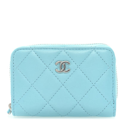 Chanel Lambskin Quilted Zip Around Coin Purse Wallet Neon Blue 1 of 7
