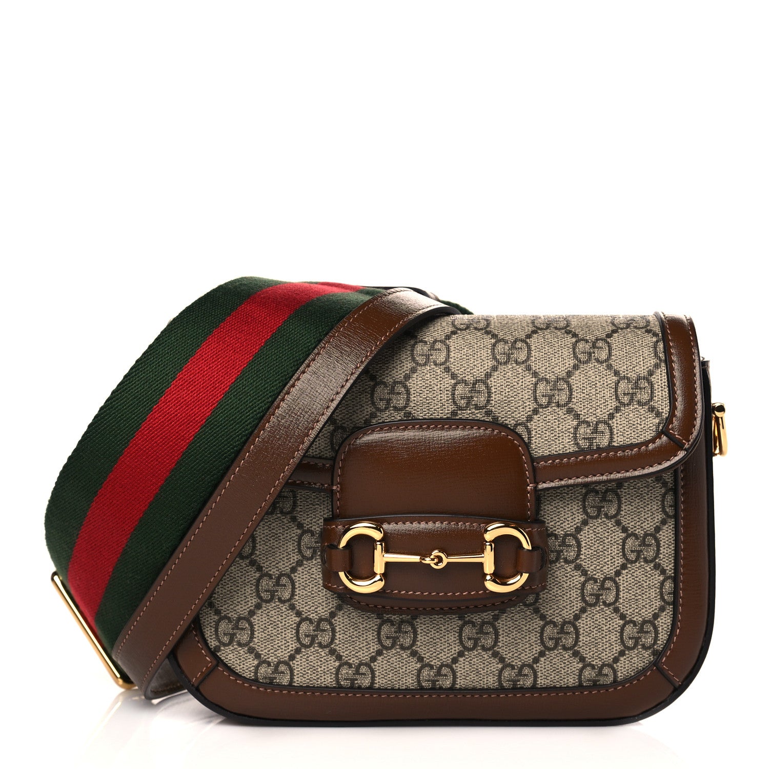 Gucci GG Supreme Monogram Web Mini Horsebit 1955 Shoulder Bag Beige Brown Sugar 1 of 10