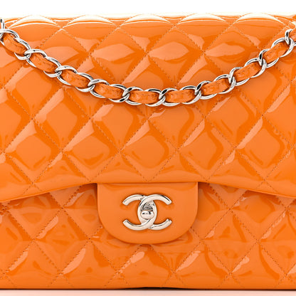 Chanel Patent Quilted Jumbo Double Flap Orange 8 of 16
