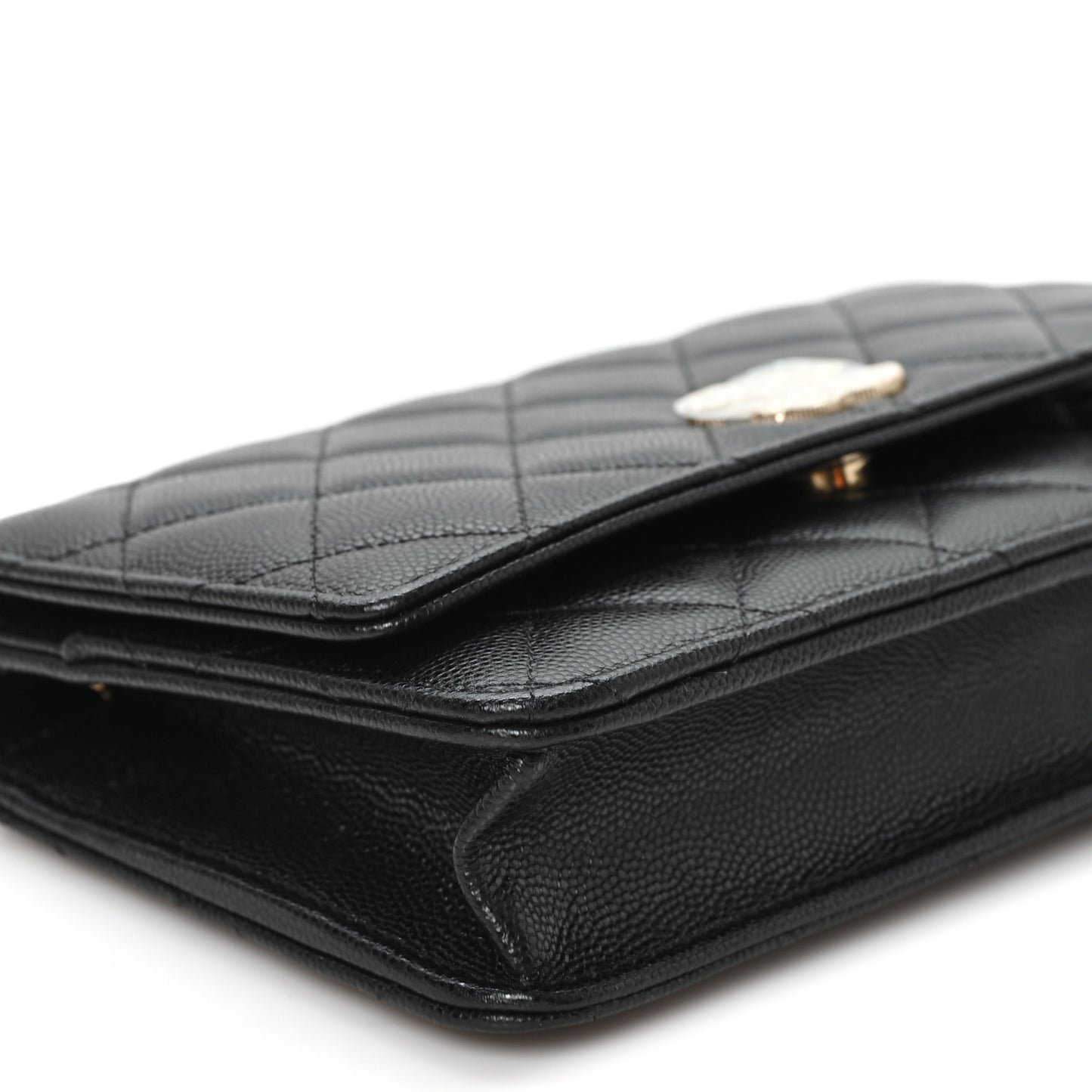 Caviar Quilted Crystal Heart CC Wallet On Chain WOC Black