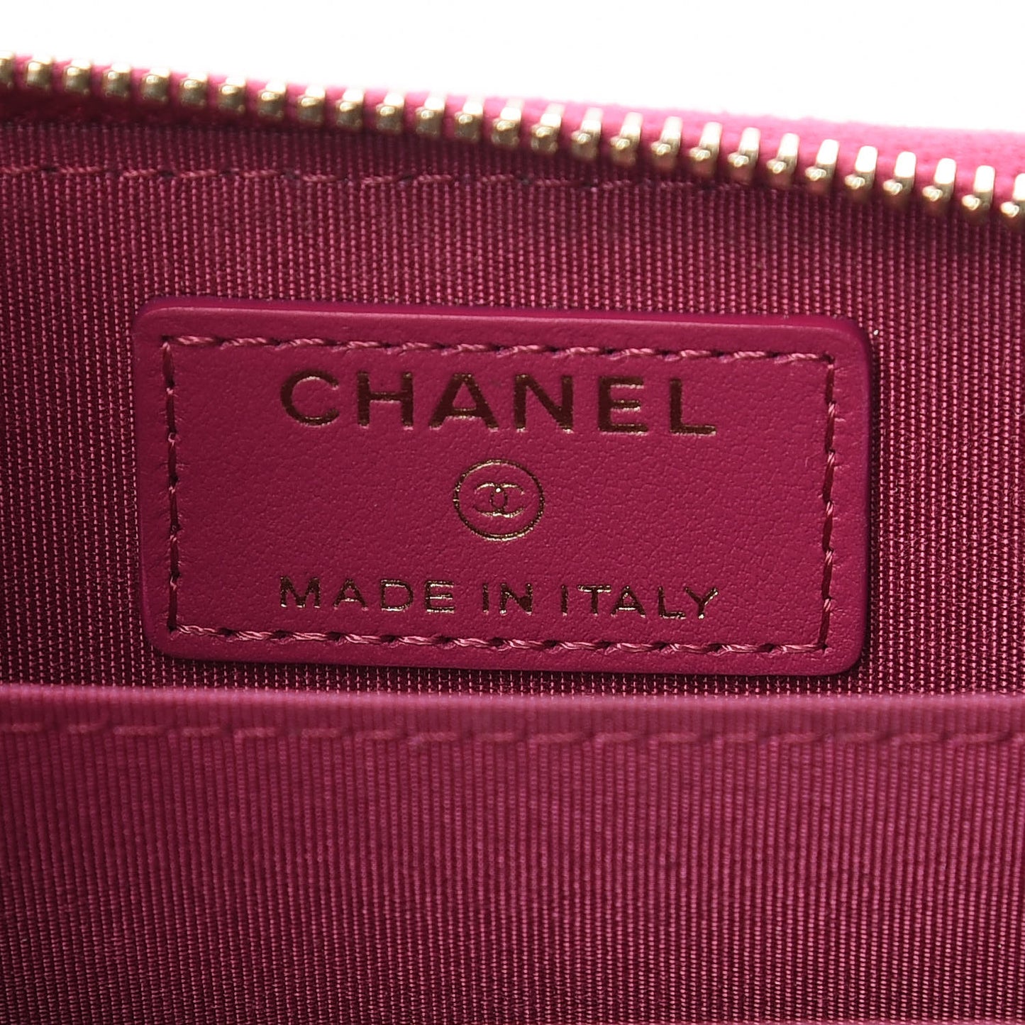 Lambskin Camellia Embossed Zip Coin Purse Fuchsia