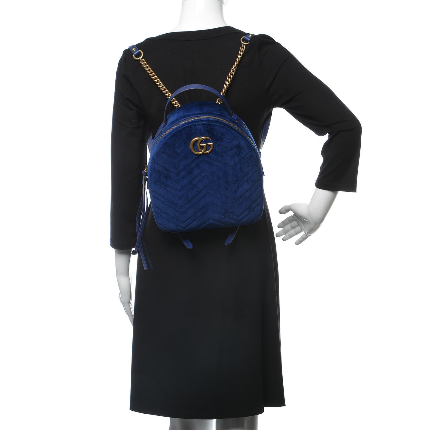 Velvet Matelasse GG Marmont Dome Backpack Cobalt Blue