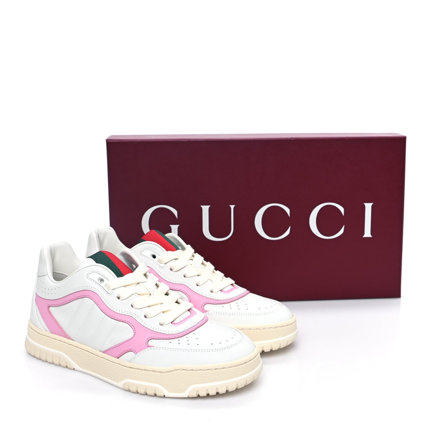 Calfskin Womens Re-Web Sneakers 37 White Pink