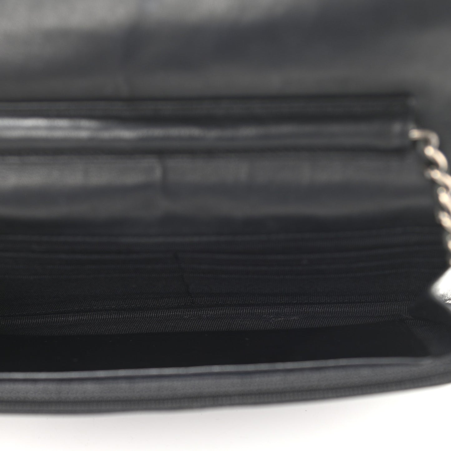 Distressed Patent Calfskin Quilted Reissue Wallet On Chain WOC Black