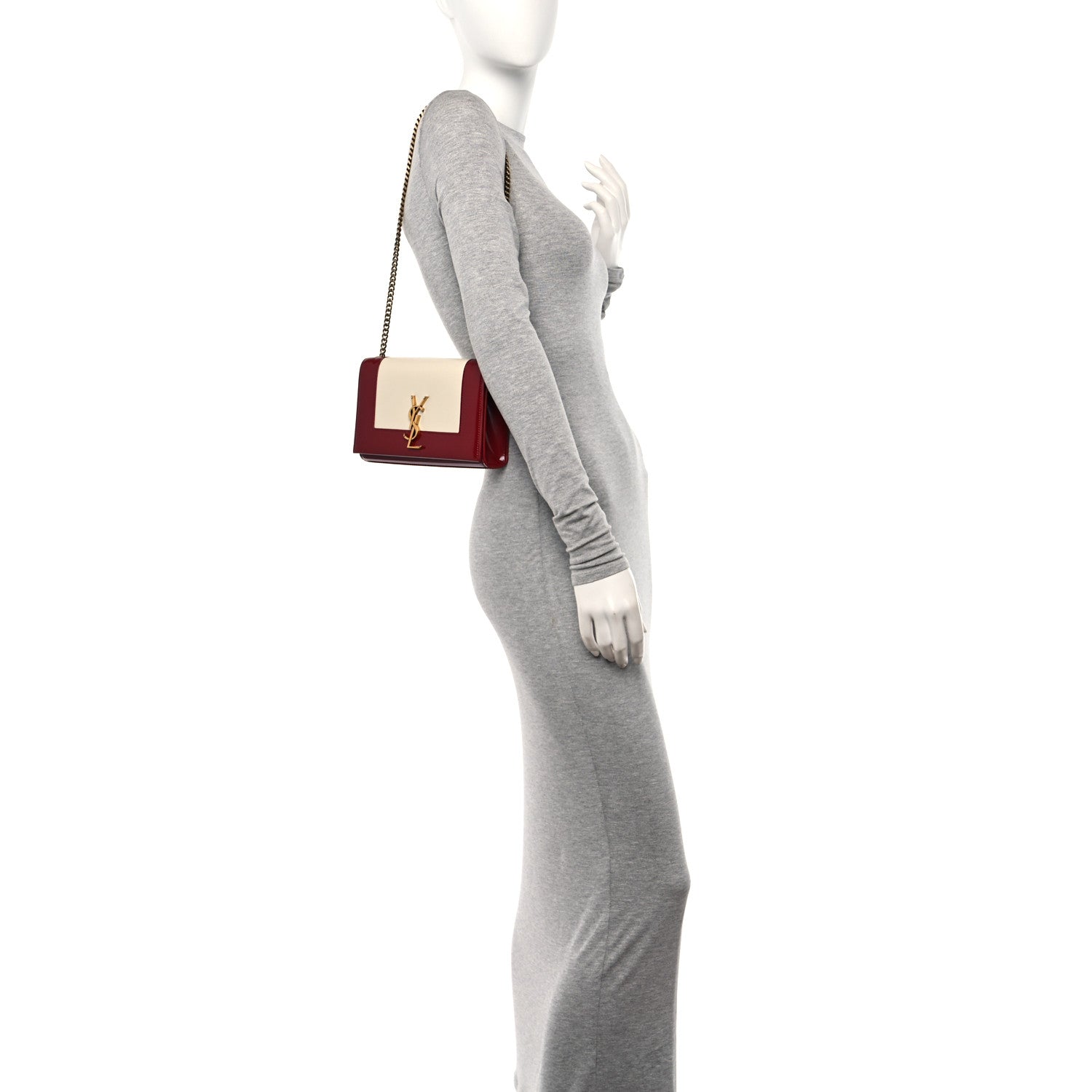 Saint Laurent Nappa Patent Calfskin Two-Toned Small Monogram Kate Satchel Off White Oxblood Red 2 of 14