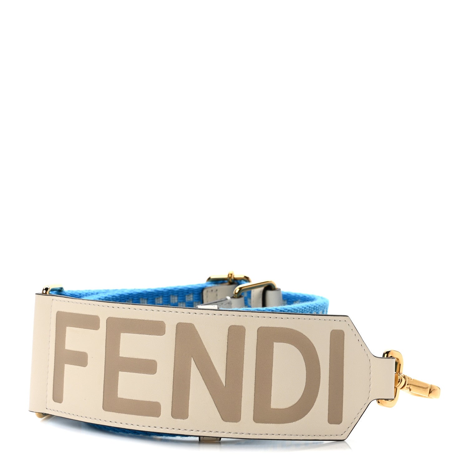 Fendi Ribbon Vitello King Logo Embossed Gingham Woven Adjustable Strap You Light Blue 1 of 5