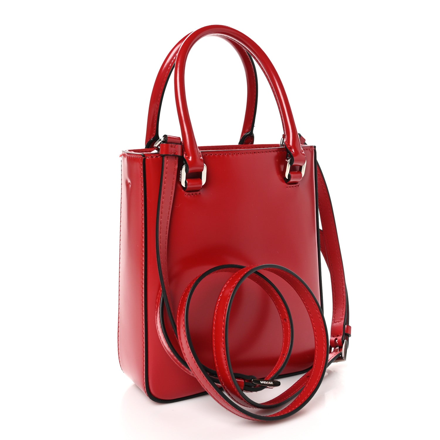 Prada Spazzolato Triangle Small Double Handle Crossbody Tote Scarlatto 3 of 10