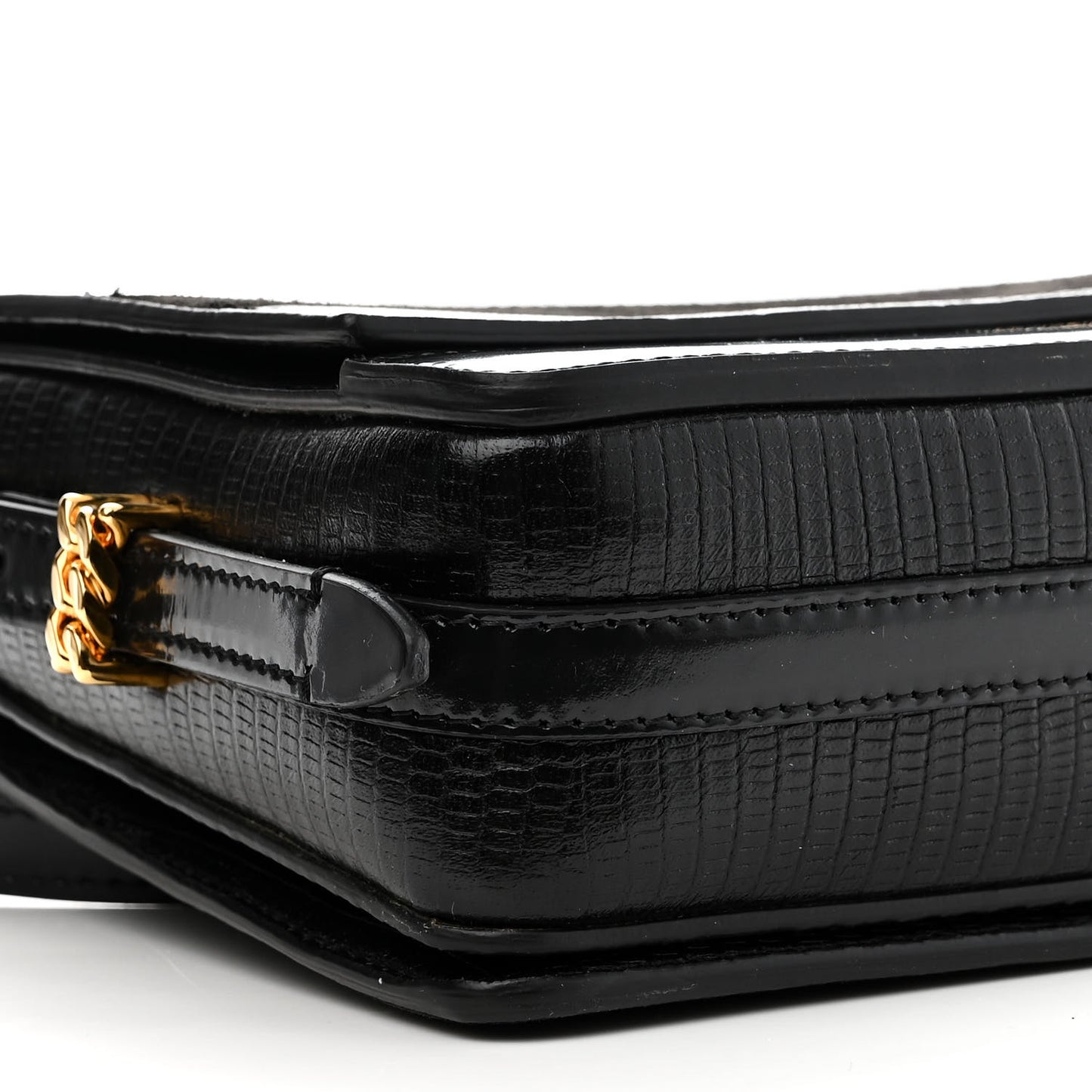 Calfskin Lizard Embossed Two Tone Small Grace Bag Black