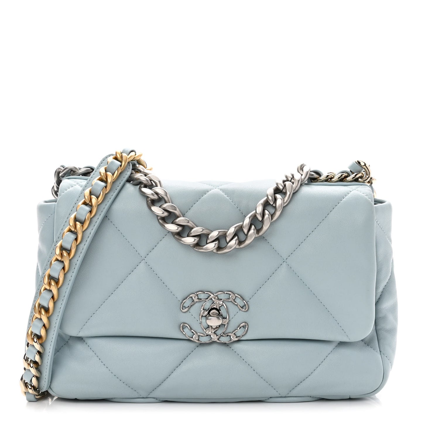 Lambskin Quilted Medium Chanel 19 Flap Light Blue