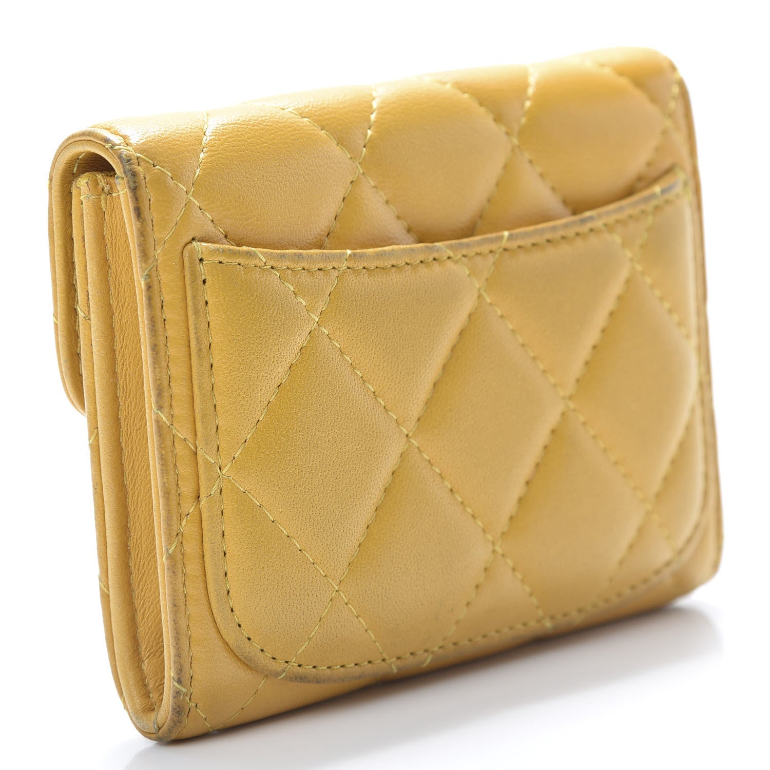 Chanel Lambskin Quilted Flap Card Holder Wallet Yellow 3 of 15