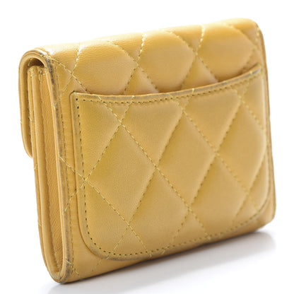 Chanel Lambskin Quilted Flap Card Holder Wallet Yellow 3 of 15