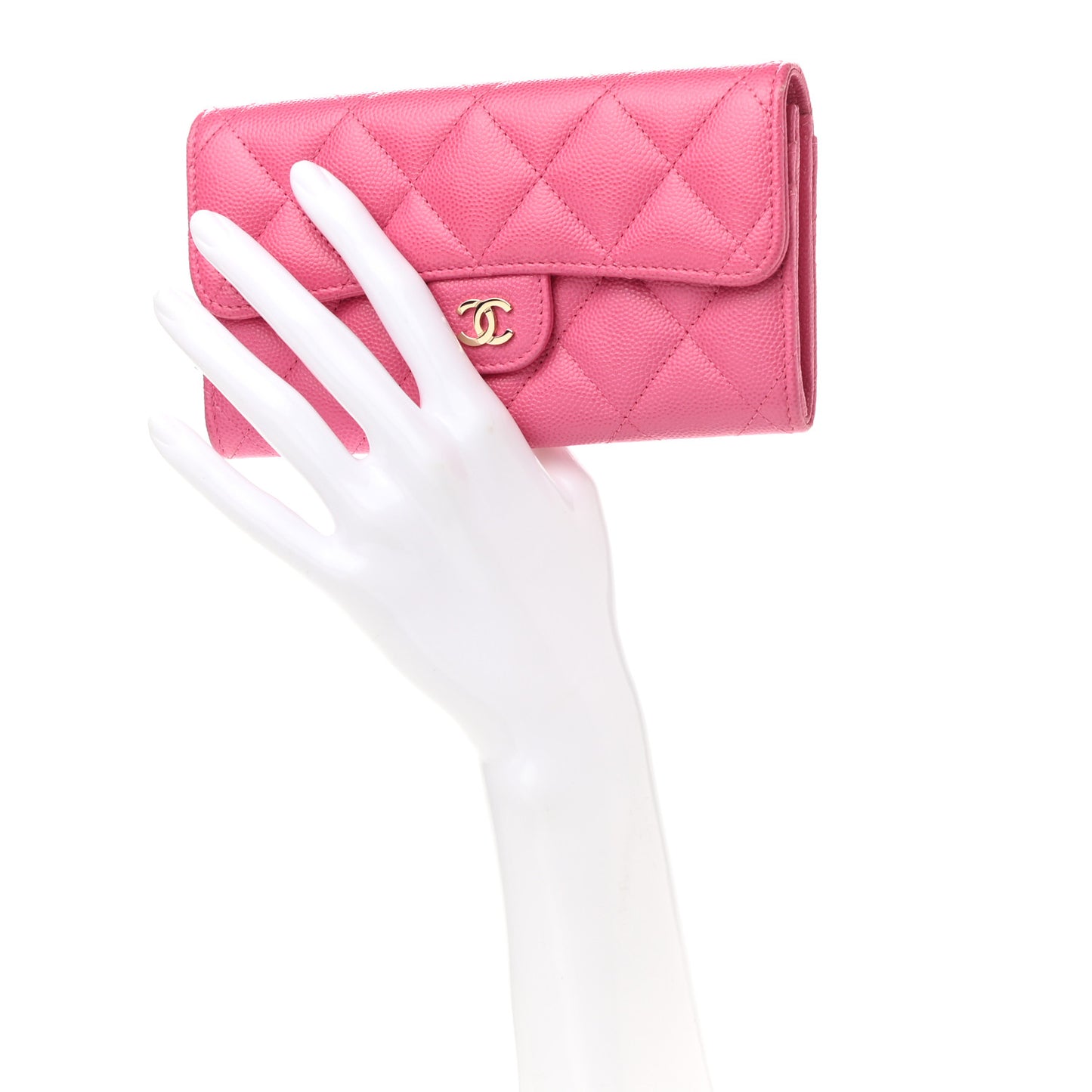 Caviar Quilted Medium Gusset Flap Wallet Pink
