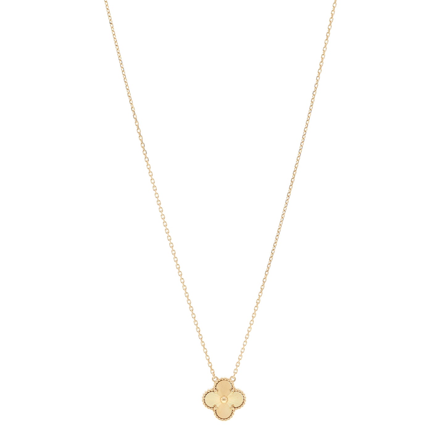 18K Yellow Gold Guilloche Vintage Alhambra Pendant Necklace