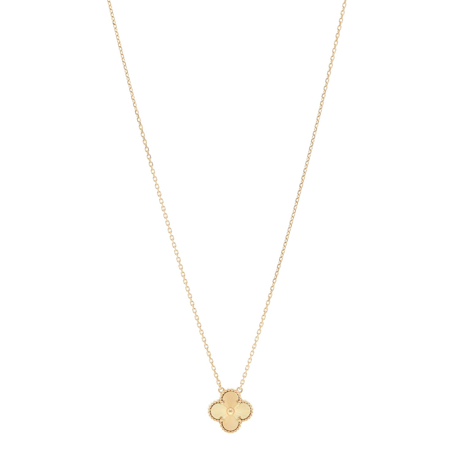 Van Cleef & Arpels 18K Yellow Gold Guilloche Vintage Alhambra Pendant Necklace 1 of 6