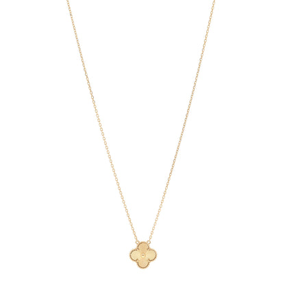 Van Cleef & Arpels 18K Yellow Gold Guilloche Vintage Alhambra Pendant Necklace 1 of 6