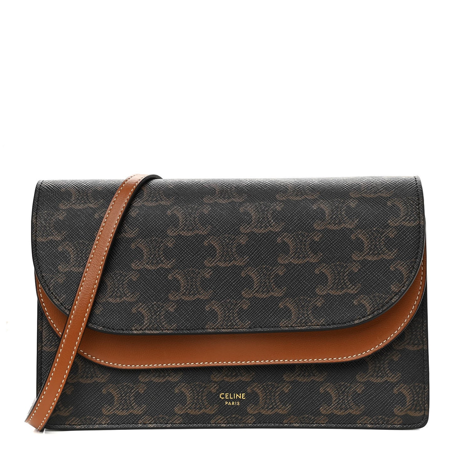 Triomphe Canvas Lambskin Wallet On Strap Tan