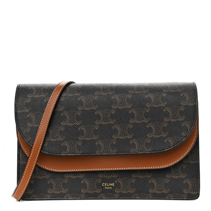 Celine Triomphe Canvas Lambskin Wallet On Strap Tan 1 of 13