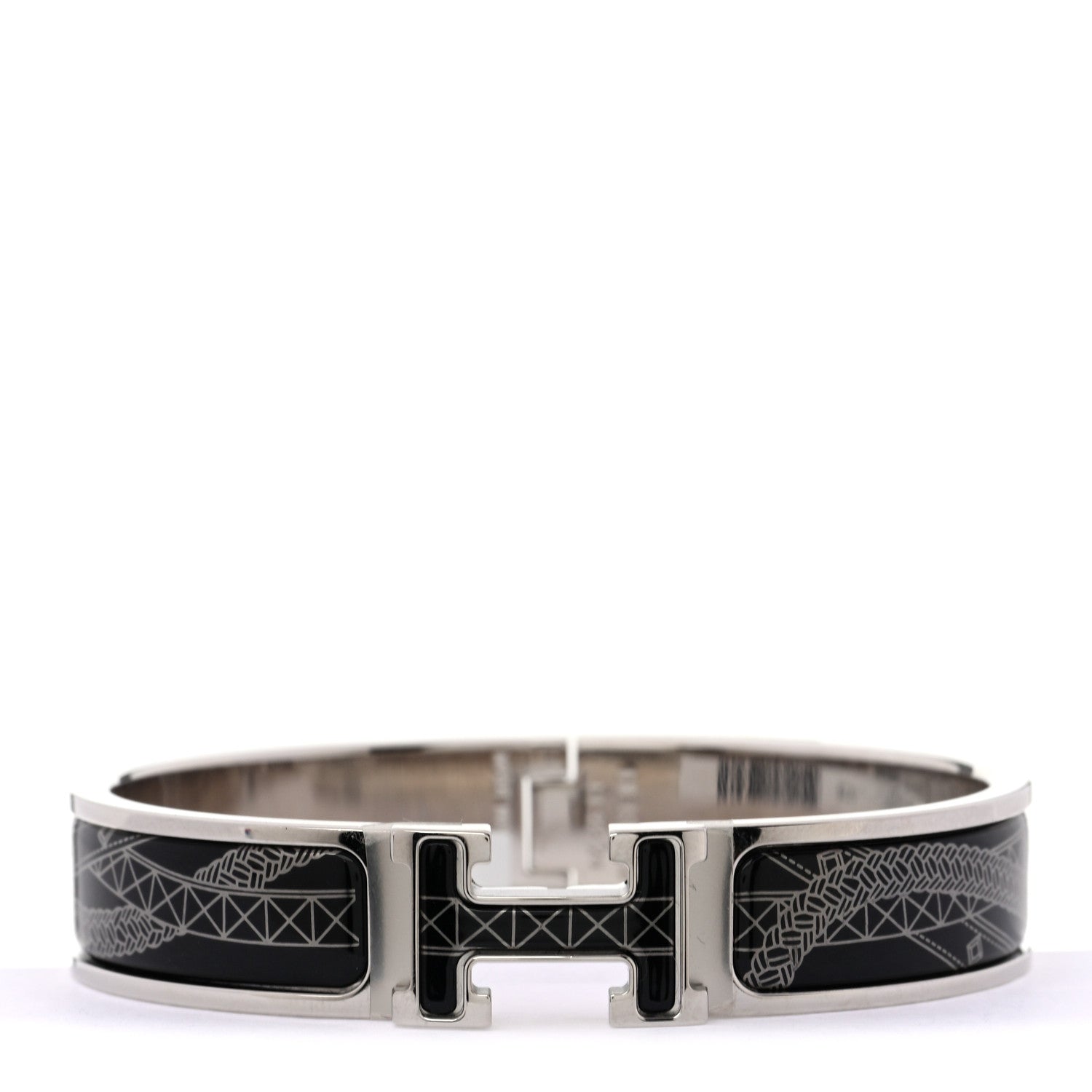 Hermes Enamel Printed Jour de Casting Clic Clac H Bracelet PM Platine White Black 1 of 4